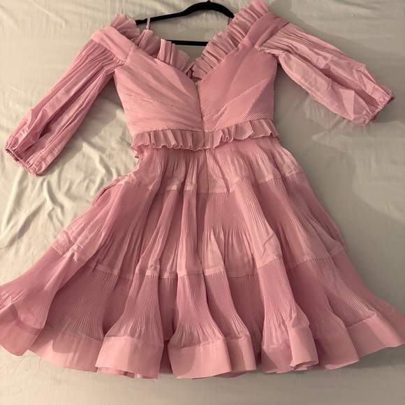 Zimmermann Dresses & Skirts - Zimmermann Pink Off-Shoulder Ruffled Pleated Mini Dress Size US 6